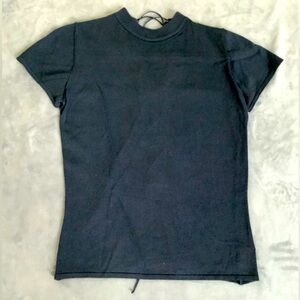 GFF Italian black designer sexy short sleeve shirt. Mock neck. Tie up back. M